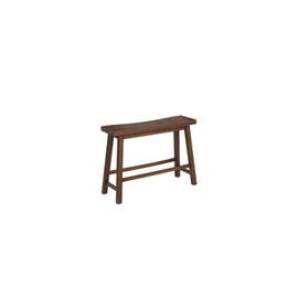 HomeStock Global Greatness Design Wooden Bench 9" x 33" x 24.5" Brown Saddle Design Seat with Attractive G Details and Slanted Legs