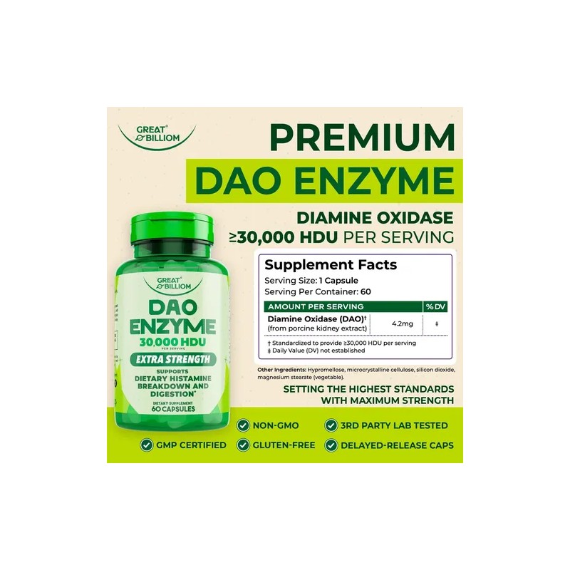 Great Billiom Dao Enzima 60 Cápsulas, Alta Potencia