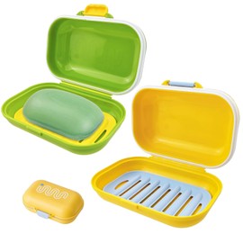2 Pcs Travel Soap Case, Travel Soap Dish, Soap Dish With Lid, Bar Soap Holder for Shower, Portable Soap Case with Removable Draining Layer for Bathroom, Gym, Shower, Yellow And Green