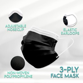 Ceybo Face Masks ASTM Level 3 for Adults Made in USA 3-Ply Disposable 50pcs with Nosewire Bridge Breathable and Comfortable (Jet Black)
