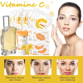Vitamin C Skincare Set with Cute Mini Luggage,Skin Care Sets & Kits for Teenage Girls Gifts,Travel Kit,Facial Kit for All Skin Types-Face Cream,Sleep,Mud Mask,Lip Mask (One Size, VitaminC)