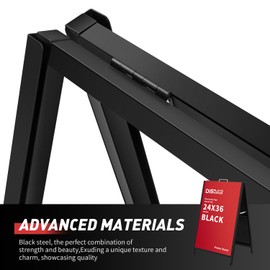 DISPLAYSWORKER Heavy Duty A-Frame Sidewalks Signs 24x36 Inch,outdoor Sandwich Board Sign Black Coated Steel Metal Double-Sided，Slide-in Folding (Double Side (flat-pack))
