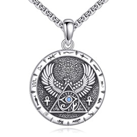 YAFEINI Eye of Horus Necklace 925 Sterling Silver Egypt Ankh Pendant Necklace Egyptian Jewelry for Men Women