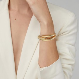 INNERDIVA Chunky Gold Bangle Bracelet for Women, Open Cuff Arm Jewelry Gifts Bracelet with Unique Pliers Design