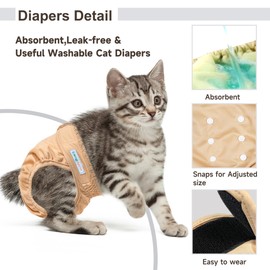 Langsprit Reusable Cat Diapers for Female and Male Cats,Washable Cat Kitten Incontinence Diapers for Male Cats Spraying,Pet Kitty Diapers for Large Medium Small Size