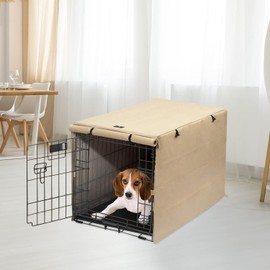 X-ZONE PET Double Door Dog Crate Cover - Polyester Pet Kennel Cover (Fits 24 30 36 42 48 inches Wire Crate) (36Inch, Tan)