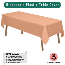 PARTY ULYJA Peach Plastic Tablecloths 2 Pack Rose Gold Disposable Table Covers 54 x 108 Inch Bridal Shower PEVA Table Cloths for Picnic Birthday Wedding Banquet Parties 8 ft Rectangle Table Use