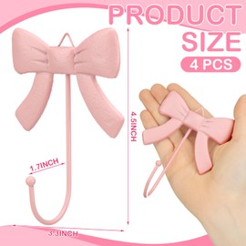 Geelin 4 Pcs Coquette Pink Bow Wall Hook Metal Bow Knot Door Hanger Rustic Coat Rack Decorative Towel Hook for Coat Hat Towel Multi-Purpose Bathroom Kitchen Living Room Home Decor(Classic)