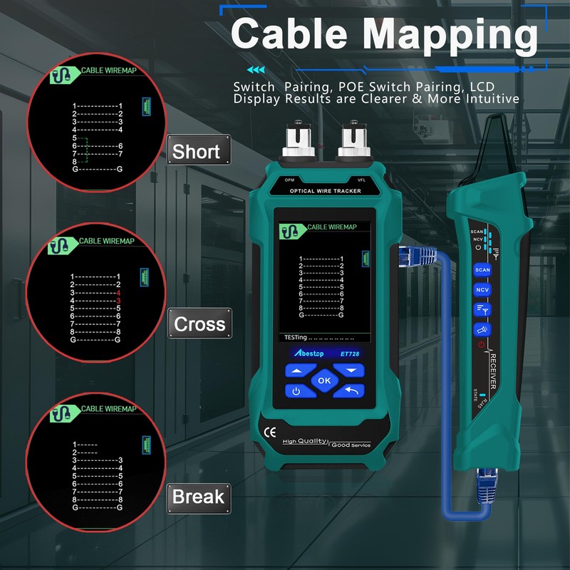 ET728 Network Cable Tester PoE Tester Cable Length Measurement Digital