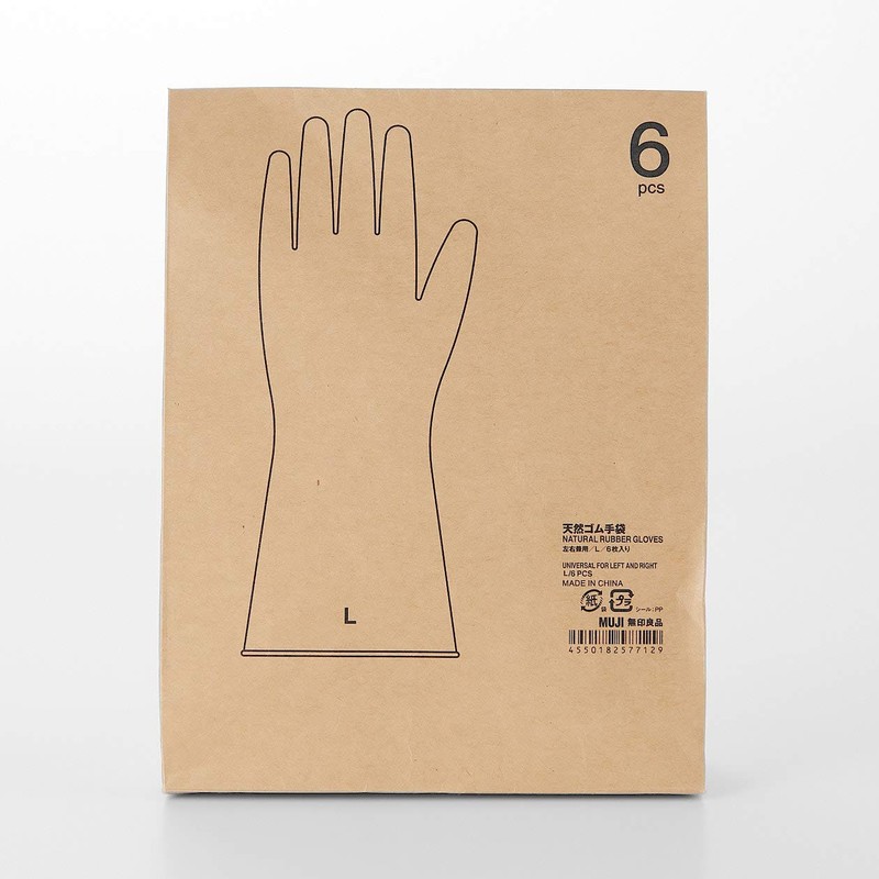 MUJI Natural Rubber Gloves, Ambidextrous, Large, 6 Pieces, 82577129