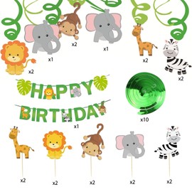 Pack of 30 Decorative Animals Birthday, Animal Party Decoration, Hanging Decoration, Spirals Decoration, Birthday, Jungle Animals Party Swirl Decoration, Children's Party Boy and Girl Party Birthday