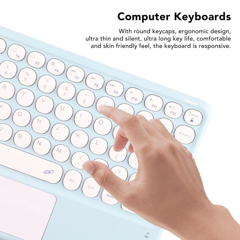 Touch Wireless Keyboard Round Keycaps Ergonomic Design Ultra Thin Smart