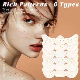 TELAIN 6 Styles Glitter Freckles Tattoo Stickers, Luminous Metallic Faux Freckle Patches, Waterproof, Shiny Gold Foil Face Makeup