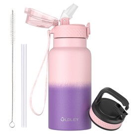OLDLEY 500 ml Children's Stainless Steel Water Bottle with Straw for School with 2 Different Lids, Metal Vacuum Insulated Water Bottles for Boys Girls Toddler Children Hot Cold Drinks BPA Free