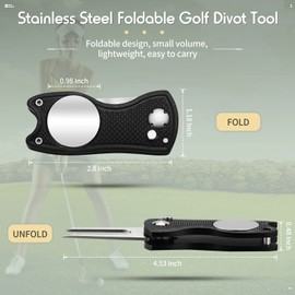 6 Packs Golf Repair Tool Stainless Steel Foldable Golf Divot Tool Magnetic Golf Button Tool Golf Ball Marker(Black)