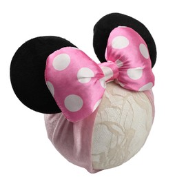 JIAHANG 3D Baby Girl Mouse Ears Turban Headwrap with Satin Polka Dot Bow, Wide Velvet Hairband, Hair Bow Headband for Infant Toddlers