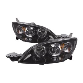 HEADLIGHTSDEPOT Black Housing Halogen Headlights Compatible with Mazda 3 Hatchback 5 Door 2004-2009 Left Driver and Right Passenger Side Headlamps