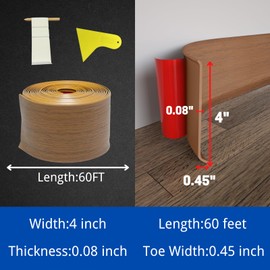 COUKIU Flexible Baseboard Molding Trim, 4 Inch x 60 Feet Self-Adhesive Vinyl Wall Base Cove Base, Peel and Stick Rubber Wall Base Moulding Trim(S100, Brown Wood Grain)