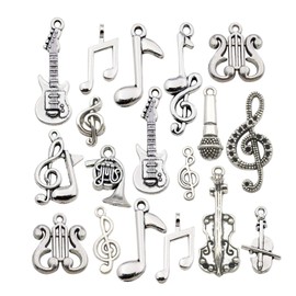 Youdiyla 70pcs Musical Symbol Charms Collection, BULK Music Notes Elements Guitar Violin Microphon Tape Horn Charms Metal Pendant Craft Supplies Findings for Jewelry Making-Silver HM211