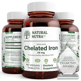 Natural Nutra Chelated Iron Supplement for Men and Women, Nails Health, Helps Enhance Iron Level, Promotes Optimal Absorption, Skin Health, Improves Hair Growth, Gluten Free, 90 Tablets