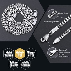 VEXXS 3/4/5/6 mm Men's Curb Chain, 18 K Gold Plated Cuban Necklace, Miami Cuban Link Chain, Men's Chain, Hip Hop, Nickel-Free for Men and Women, Stainless Steel