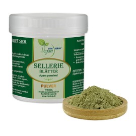VITA IDEAL Vegan Celery Leaves 100 g Powder Apium Graveolens Daily Serving 900 mg Celery Leaves, Natural, Vegetable and No Additives, Includes Measuring Spoon