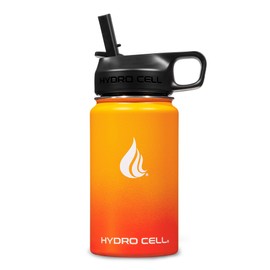HYDRO CELL Stainless Steel Insulated Water Bottle with Straw - For Cold & Hot Drinks - Metal Vacuum Flask with Screw Cap and Modern Leakproof Sport Thermos for Adults (Red/Orange 14oz)