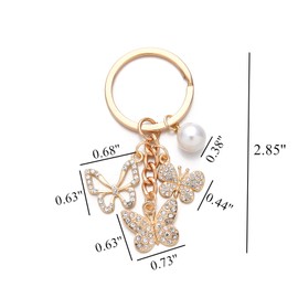 PHAETON 20PCS Crystal Butterfly Keychain Butterfly Shape Key Chain with Pearl Charms for Backpacks, Purses, Luggage, Birthday Gift, Goodie Bag Fillers for Women