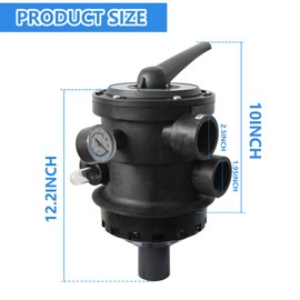 MAYGO SP0714T VariFlo Top Multi Port Valve, compatible with Hayward Ground Pro and VL Series Sand Filters, 1-1/2 in seven position control valve (black)
