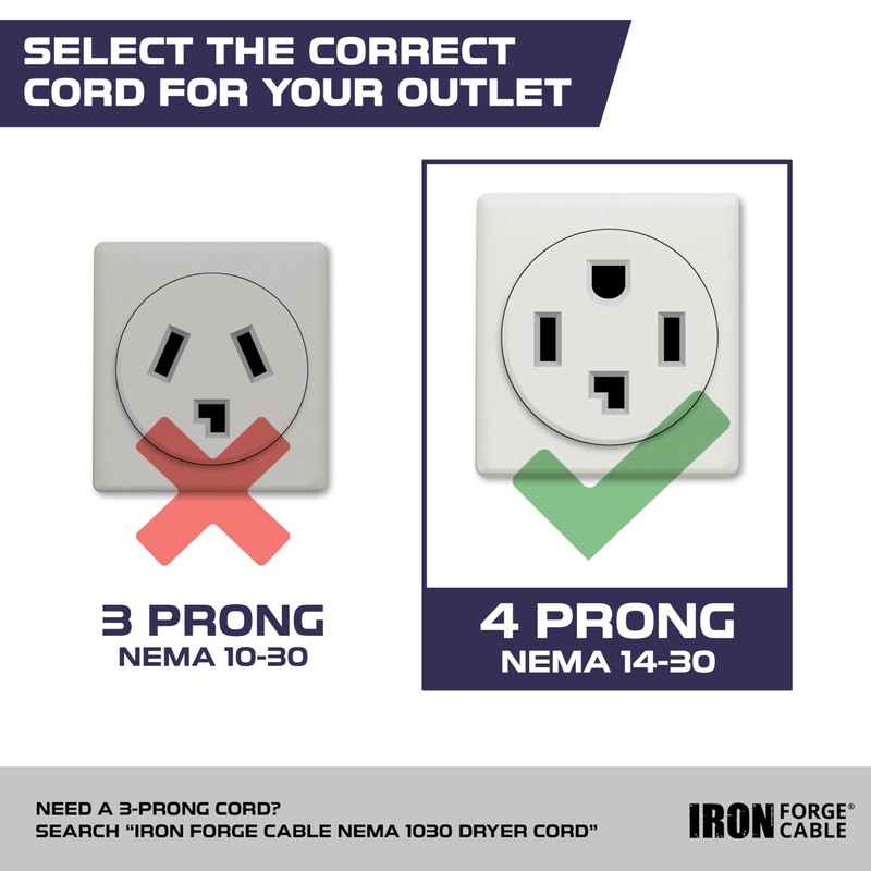 Iron Forge Cable 4 Prong Dryer Cord 4 ft, Black