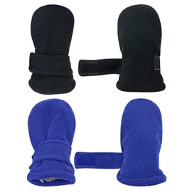 N'Ice Caps Baby Toddler Mittens Kids 2 Pairs Fleece Gloves Winter Warm Sherpa Lined, Royal/Black Pack - Infant No Thumbs, 6-18 Months