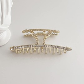 Textention 2Pcs Metal Hair Claw Clips Vintage Rhinestone Hair Claw Clips Silver Pearl Hair Jaw Clips Gold Claw Clips for Thick Hair Hair Accessories for Women Lady