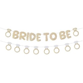 Bride to Be Banner and Diamond Ring Banner Glitter for Bridal Shower Decorations Bachelorette Party Banner for Engagement Wedding Party Decorations(Champagne Gold)