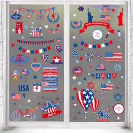 Patriotic Window Cling Double-Sided Red White Blue Stars Window Stickers Happy 4th of July Window Decals Decorations for Home Independence Day Store Glass Holiday Decoration