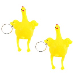 JNAWA 2Pieces Squeeze Chicken Laying Egg Keychain Funny Chick Keychain Ornaments Stress Relief Vent Tricky Toys for Chickens Children Party Favors Gift
