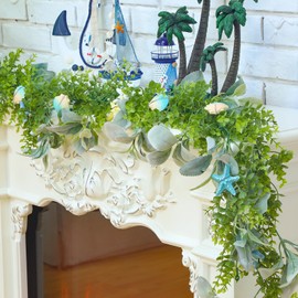 VioraWhite 6 Ft Christmas Shell Garland Beach Mantel Swag Coastal Beach Decor Starfish Table Greenery Seashell Garland Beach Theme Centerpiece Starfish Mantel Garland for Home Dining Bedroom Doorway