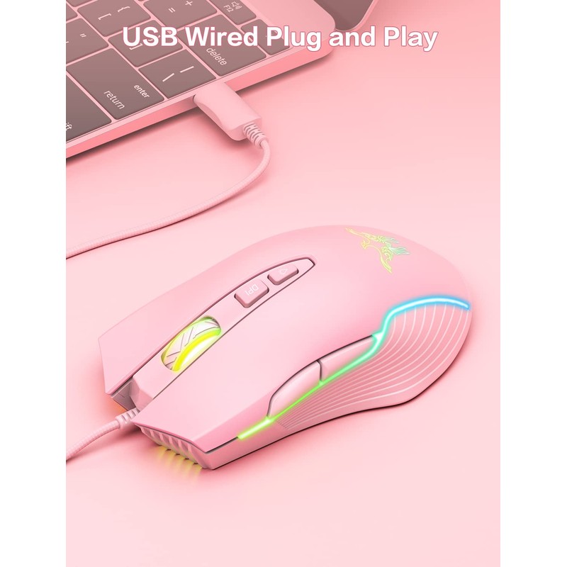 PHNIXGAM Wired Gaming Mouse, Ergonomic RGB Computer Mouse with RGB