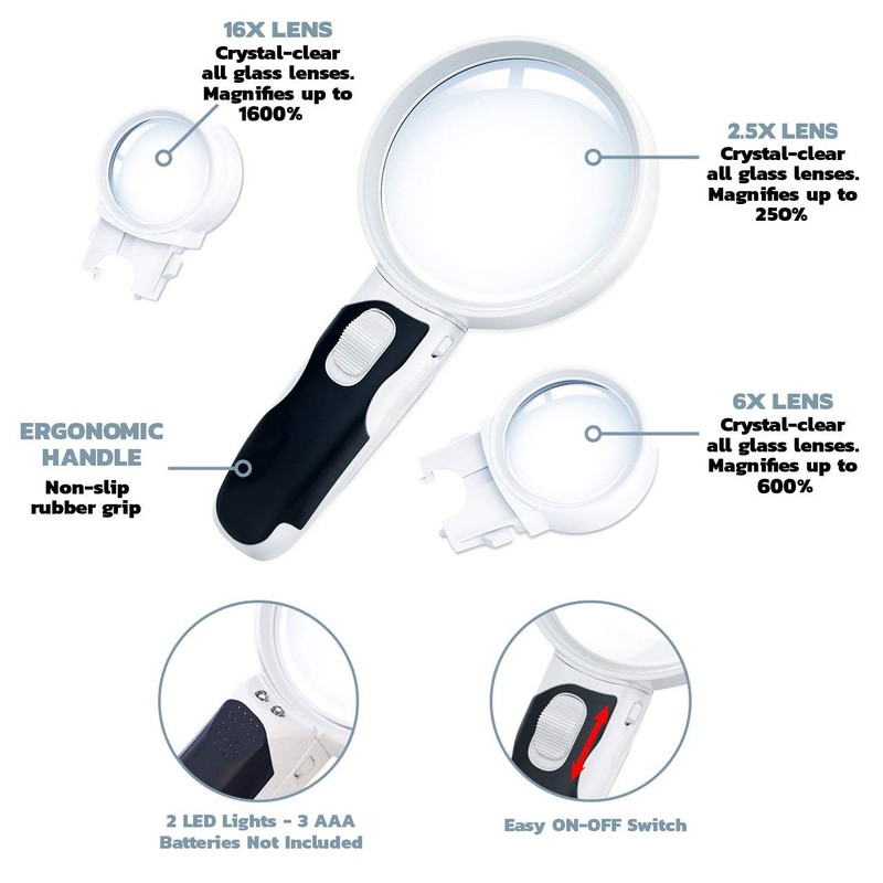 Handheld Magnifying Glass with Bright LED Lights and 5X Illuminated