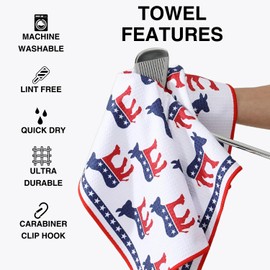 Playing It Forward Donkey Patriotic Golf Towel with Clip for Women and Men, Microfiber Waffle and Ball Towels, Set of 2