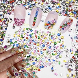 400Pcs Nail Art Charms Colorful Rhinestones for Nails 3D Mini Flower Heart Star Mini Heart Star Flower Nail Diamonds Multi Shape Crystal Flat Back Kawaii Nail Crafts Acrylic Nail Rhinestone for Women