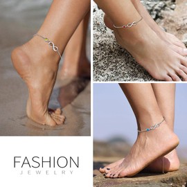 Suplight 925 Sterling Silver Infinity Anklet for Women Beach Anklet Adjustable Ankle Bracelet