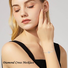 TOUPOP Diamond Cross Bracelet for Women Sterling Silver Birthstone Cross Bracelet Heart Cross April Birthstone Jewelry Birthday Anniversary Christmas Gifts for Her Wife Girlfriend