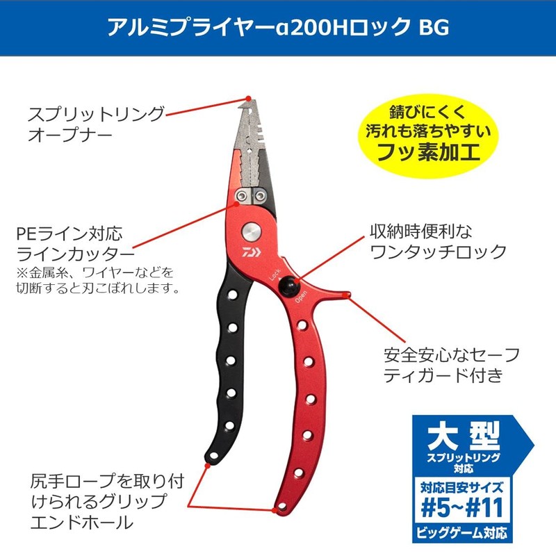 DAIWA Aluminum Pliers α200H Lock, BG, Black
