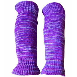 NATURAL FLOW Fair Trade Wool & Fleece Lining Boho Slouch Hand Knit Leg Warmers Dance Ballet (Purple/Mauve Mix)