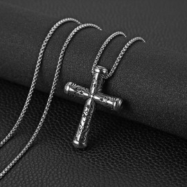 HZMAN Retro Cross Necklace for Men Stainless Steel Celtic Knot Pattern Cross Pendant Necklace Jewelry Gift, Stainless Steel, No Gemstone