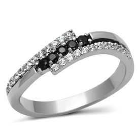 YourJewelleryBox WOMEN JET ETERNITY BAND BLACK WHITE SIMULATED DIAMOND RING STAINLESS STEEL Size K TK996PB
