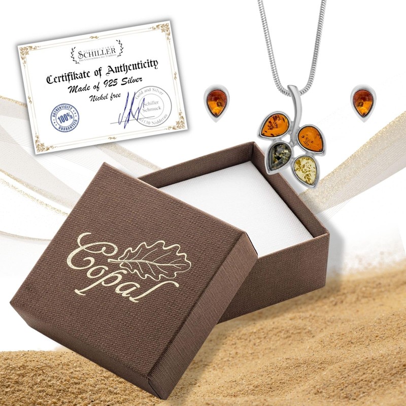 Copal Women's Jewellery Set with Amber Pendant and Earrings 925