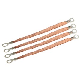 BuyUneed Braided Ground Straps Copper Automotive Grounding Wire Connection 1/4" Flat Width with 5/16" Rings Terminal Lugs (8"-4pcs)