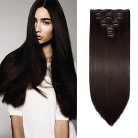 Cybelleza Clip-In Extensions 8-Piece Set Hairpiece Hair Extensions Straight Hair Thickening Like Real Hair Synthetic Hair Voluminous Heat Resistant Long, Medium Brown