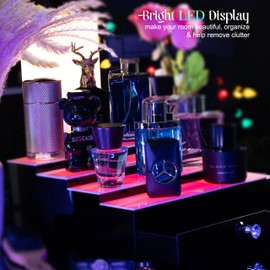 Perfume Organizer LED RGB Acrylic 4 tier Display Riser Vendor Booth Display with Drawer for Cologne/Perfume/Funkopop/Glassware/Vanity/Cupcakes